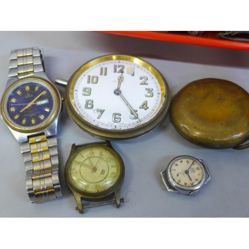 637 - A collection of pocket watch and wristwatch movements and cases, for spares/repair