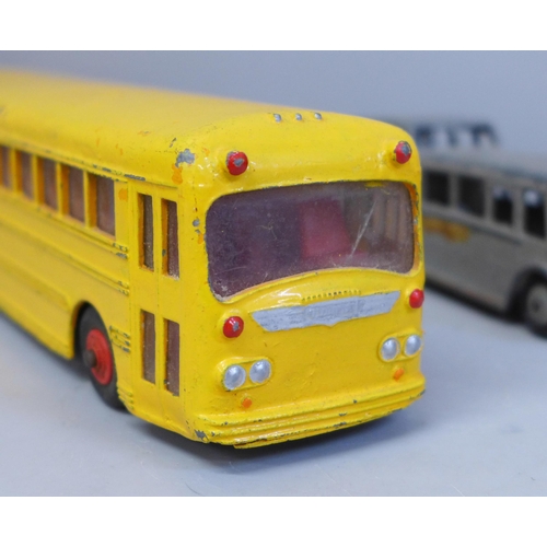 646 - Four vintage buses, Dinky Supertoys Wayne Bus, two Dinky Toys Routemaster buses, and a Dinky Toys Ob... 