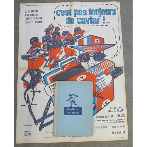 694 - A German book on sports containing collectable cards, complete, and a French film poster