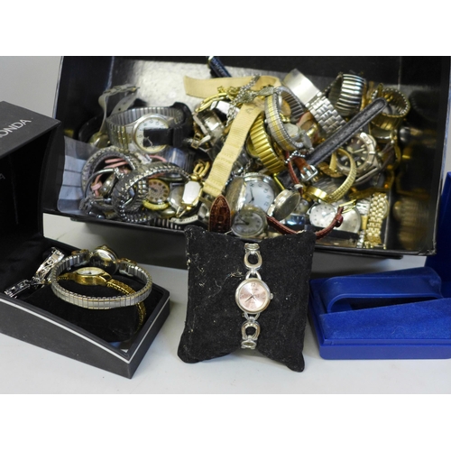 708 - A collection of wristwatches and a lady's Rolex gold plated buckle