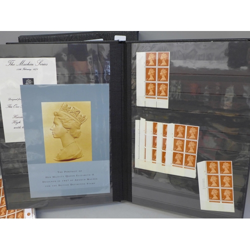 714 - An album of Queen Elizabeth II machin stamps including cylinder blocks