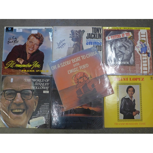 725 - Signed LP records, including Joe Brown, Stanley Holloway, Frank Ifield, Tony Jacklin, Trini Lopez, C... 