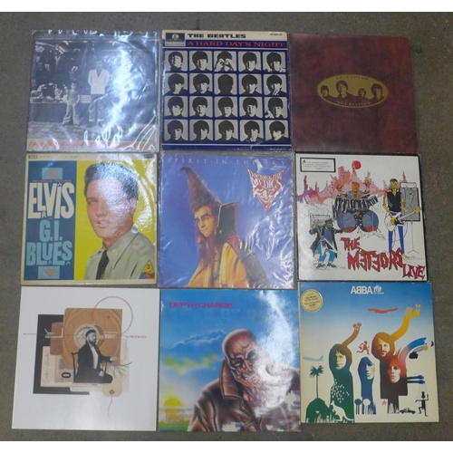 736 - A box of LP records, 22 in total, includes Ian Dury, Meteors, Cliff Richard, Elvis Presley, three Th... 