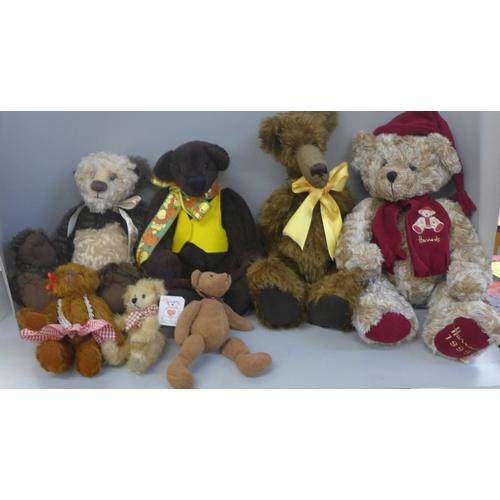 758 - A collection of Teddy bears including a Harrods 1999 Christmas bear