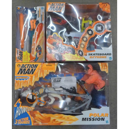 764 - Three boxed Action Man sets, Polar Mission, Skateboard Extreme and Mission Torpedo