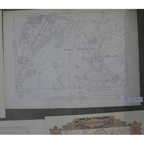 765 - Five printed maps of Nottingham and Shropshire including Nottingham City lithograph map (approximate... 