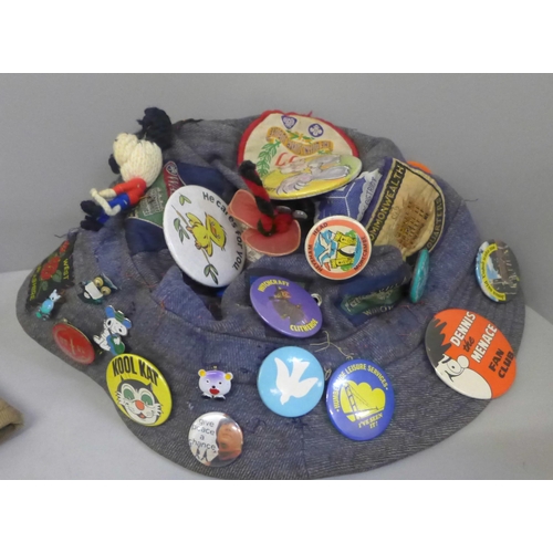 787 - Four hats with Scout/Girl Guide and other badges