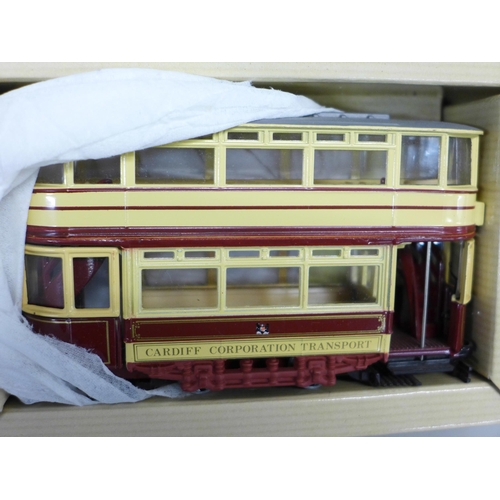 796 - A collection of Corgi Public Transport die-cast trams and buses, all boxed (9)