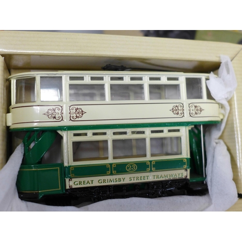 796 - A collection of Corgi Public Transport die-cast trams and buses, all boxed (9)