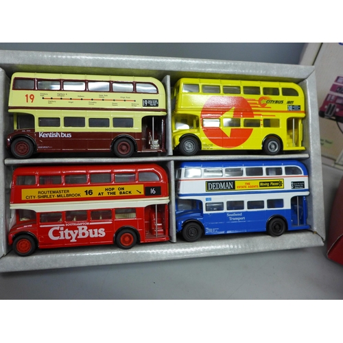 798 - Twelve Corgi die-cast model buses, boxed, including The Devon Bus Set