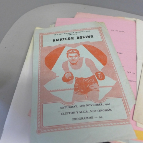 809 - A collection of 1960s Nottingham boxing programmes, photographs and other memorabilia