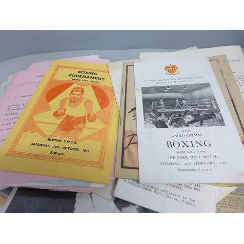 809 - A collection of 1960s Nottingham boxing programmes, photographs and other memorabilia