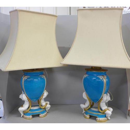 811 - A pair of Minton table lamp bases, converted to electricity, both a/f