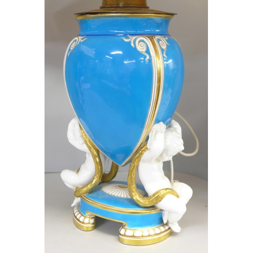 811 - A pair of Minton table lamp bases, converted to electricity, both a/f