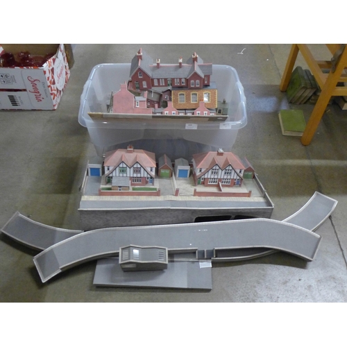 820 - A box of model rail buildings, laid out as a village **PLEASE NOTE THIS LOT IS NOT ELIGIBLE FOR POST... 