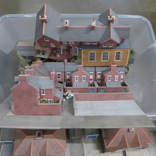 820 - A box of model rail buildings, laid out as a village **PLEASE NOTE THIS LOT IS NOT ELIGIBLE FOR POST... 