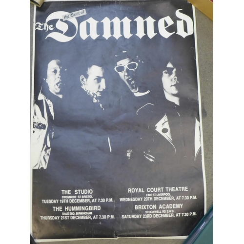 832 - Punk, The Damned original concert poster for Bristol, Liverpool, Birmingham and Brixton