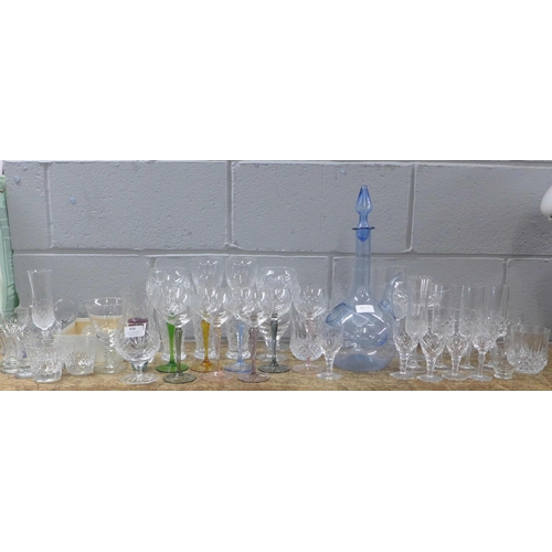 836 - A collection of crystal and glass including Edinburgh Crystal, a set of hock glasses with coloured s... 