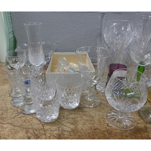 836 - A collection of crystal and glass including Edinburgh Crystal, a set of hock glasses with coloured s... 