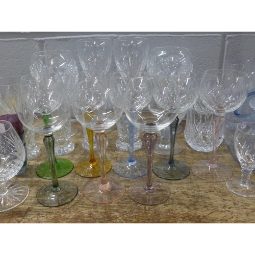 836 - A collection of crystal and glass including Edinburgh Crystal, a set of hock glasses with coloured s... 