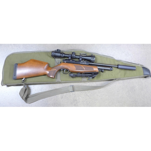 841 - A BSA Ultra .22 air rifle, A-Tec silencer and scope with soft case