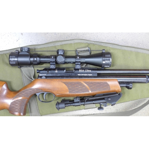 841 - A BSA Ultra .22 air rifle, A-Tec silencer and scope with soft case