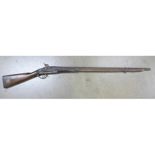 842 - An Indian musket, a/f, damaged and repaired