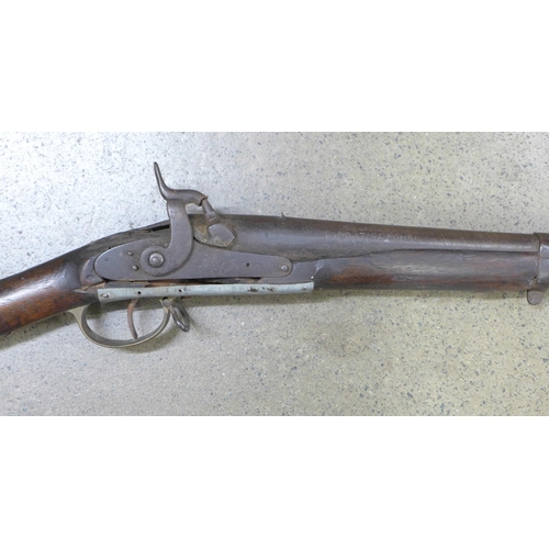 842 - An Indian musket, a/f, damaged and repaired