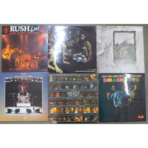 856 - 1970s/1980's rock LP records, Led Zeppelin, The Jimi Hendrix Experience, (Electric Ladyland), Rush a... 