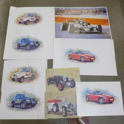 870A - A collection of fifteen Automobilia prints/lithographs/advertising posters (approx. 70cm x 45cm)