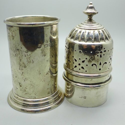 879 - A silver sugar shaker, London 1939, 238g