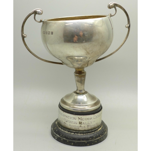 888 - A silver trophy on base, Birmingham 1956, 106g, a/f