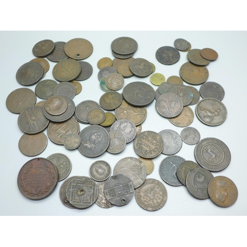 921 - A large quantity of tokens, medallions and coins, 18th Century onwards, 750g