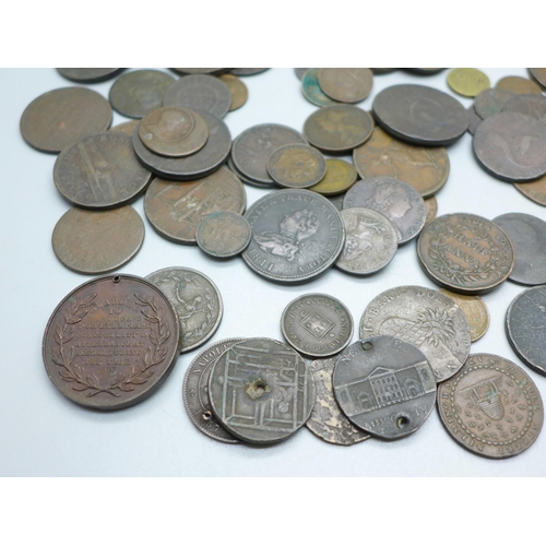 921 - A large quantity of tokens, medallions and coins, 18th Century onwards, 750g