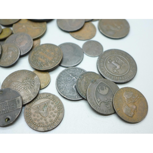 921 - A large quantity of tokens, medallions and coins, 18th Century onwards, 750g