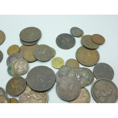 921 - A large quantity of tokens, medallions and coins, 18th Century onwards, 750g