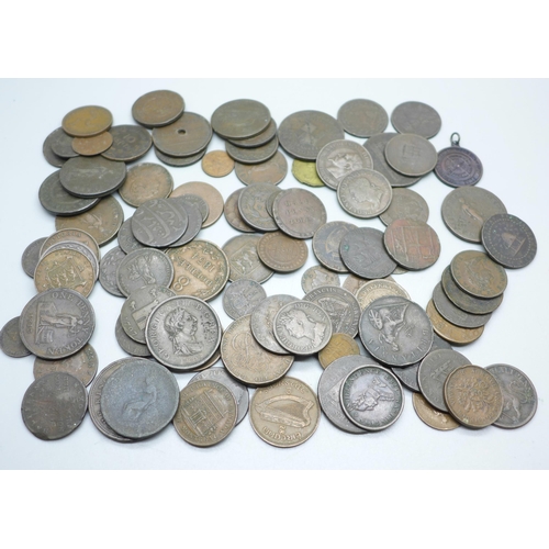 922 - A large quantity of tokens, workhouse tokens and coins, 18th Century onwards, 930g