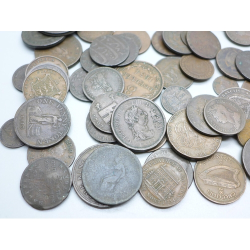 922 - A large quantity of tokens, workhouse tokens and coins, 18th Century onwards, 930g