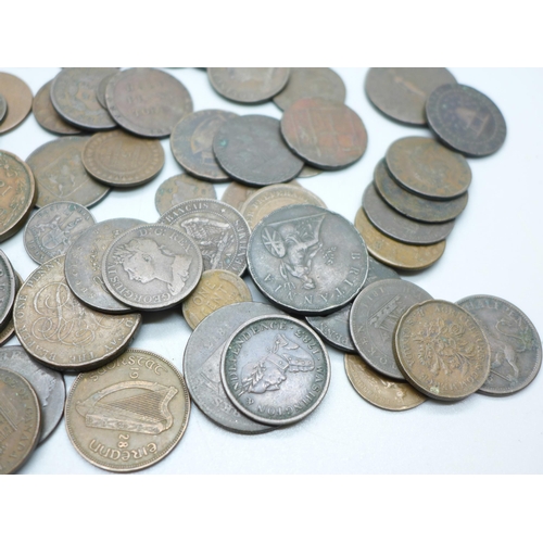 922 - A large quantity of tokens, workhouse tokens and coins, 18th Century onwards, 930g