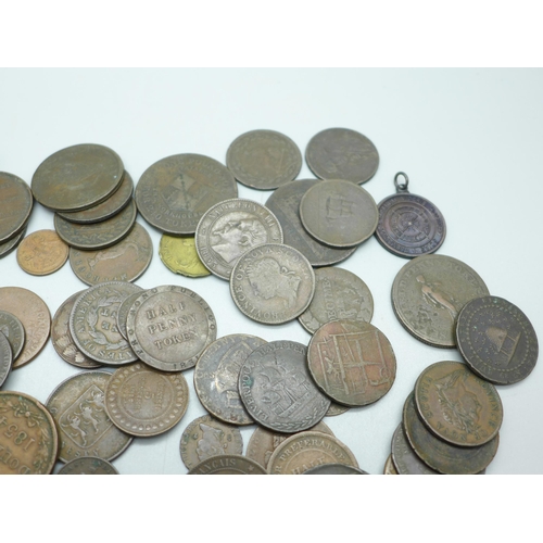 922 - A large quantity of tokens, workhouse tokens and coins, 18th Century onwards, 930g