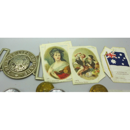 978 - A tin containing BR buttons, Boys Brigade belt buckle and Falcon lighter