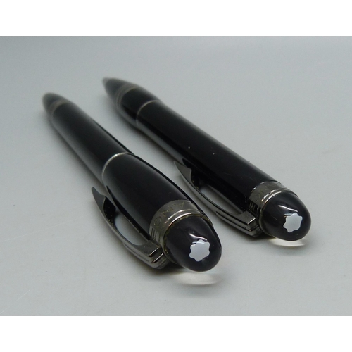 1001 - Two Mont Blanc StarWalker pens - a roller ball and a ball point, some fine cracks and marks to casin... 