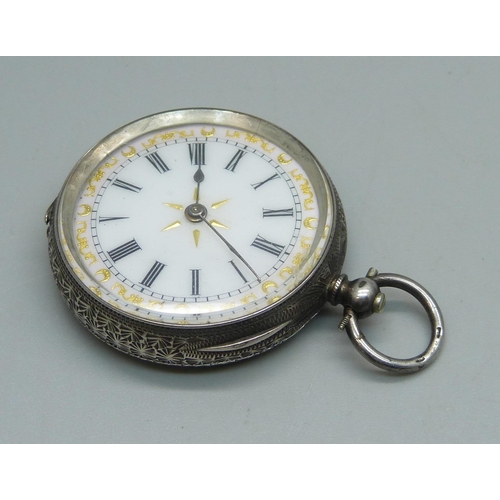 1004 - A lady's .935 silver fob watch with enamel dial, inscription to inner case back