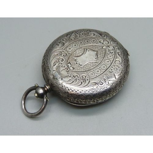 1004 - A lady's .935 silver fob watch with enamel dial, inscription to inner case back