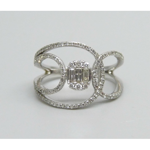 1026 - A 14ct white gold ring set with diamonds, 3.1g, N