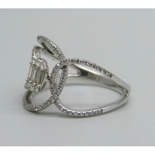 1026 - A 14ct white gold ring set with diamonds, 3.1g, N