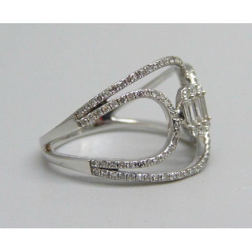 1026 - A 14ct white gold ring set with diamonds, 3.1g, N