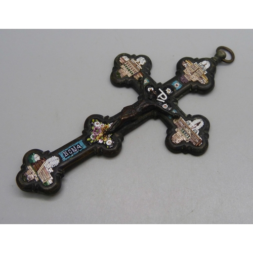 1030 - A crucifix with micro-mosaic Roman architecture detail, 11cm