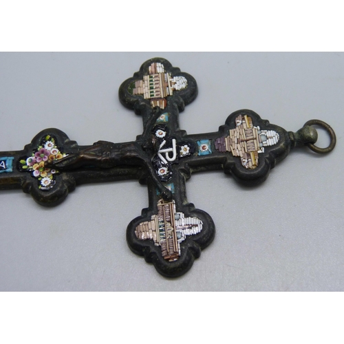 1030 - A crucifix with micro-mosaic Roman architecture detail, 11cm