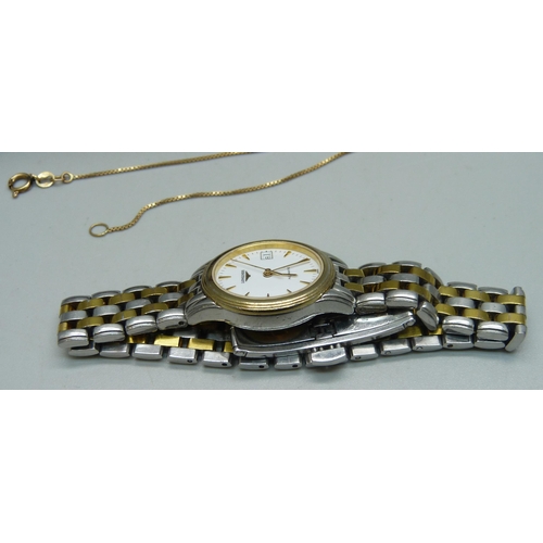 1036 - A lady's Longines wristwach, a pair of spectacles and a 10ct gold box chain bracelet, 0.9g